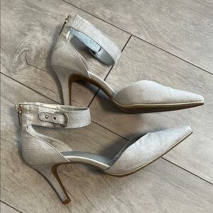 Ankle Strap Vegan Suede Gray Women's Heels, 7.5